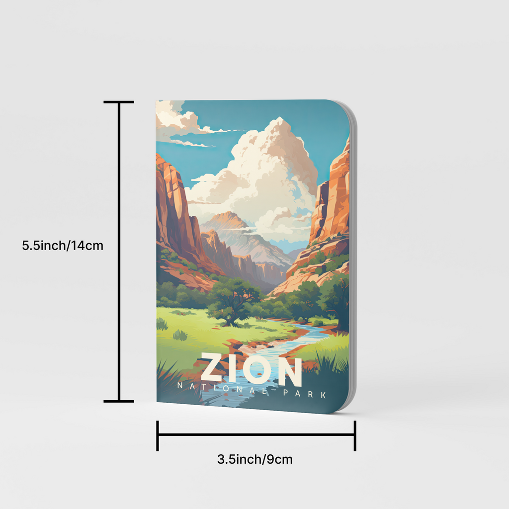 Size guide showing one pocket notebook measuring 3.5 inches wide by 5.5 inches tall (9 x 14 cm).
