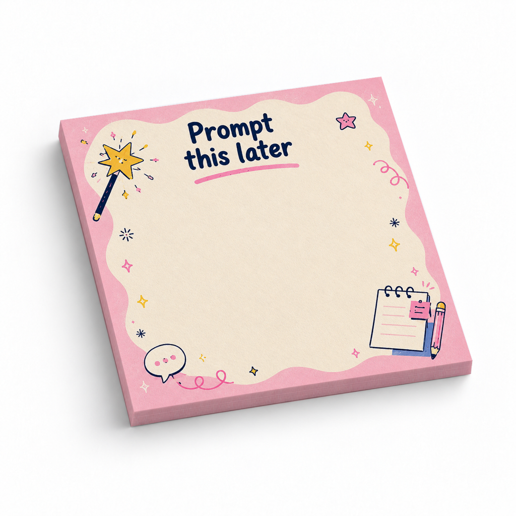 "Prompt This Later" Pink Magic Wand 3x3 sticky notes, 50-sheet memo pad