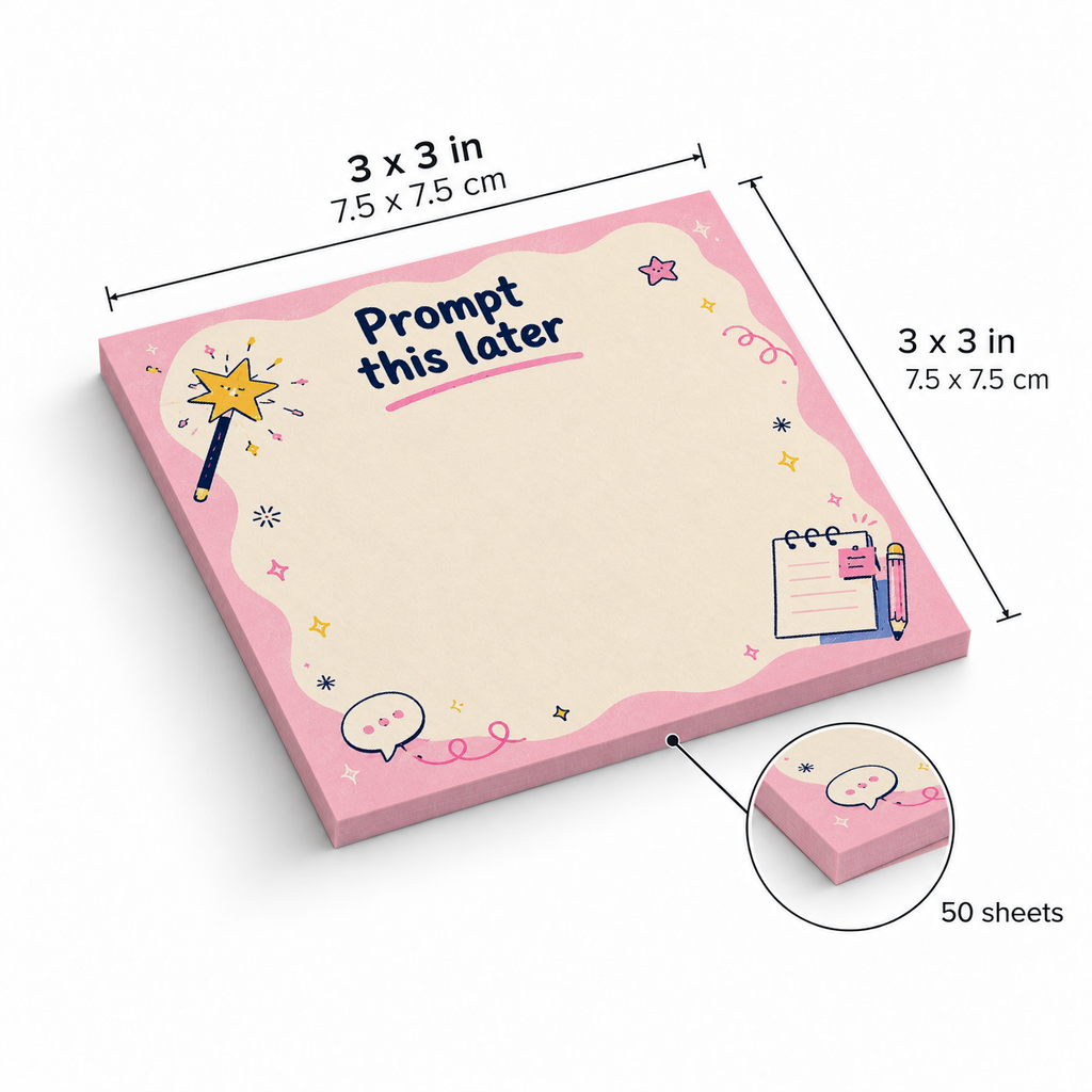 "Prompt This Later" Pink Magic Wand sticky notes, 3x3 in (7.5 x 7.5 cm), 50 sheets