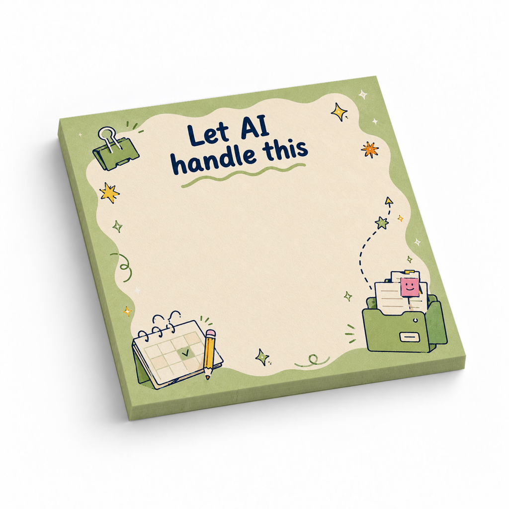"Let AI Handle This" Green Smiley Folder 3x3 sticky notes, 50-sheet memo pad