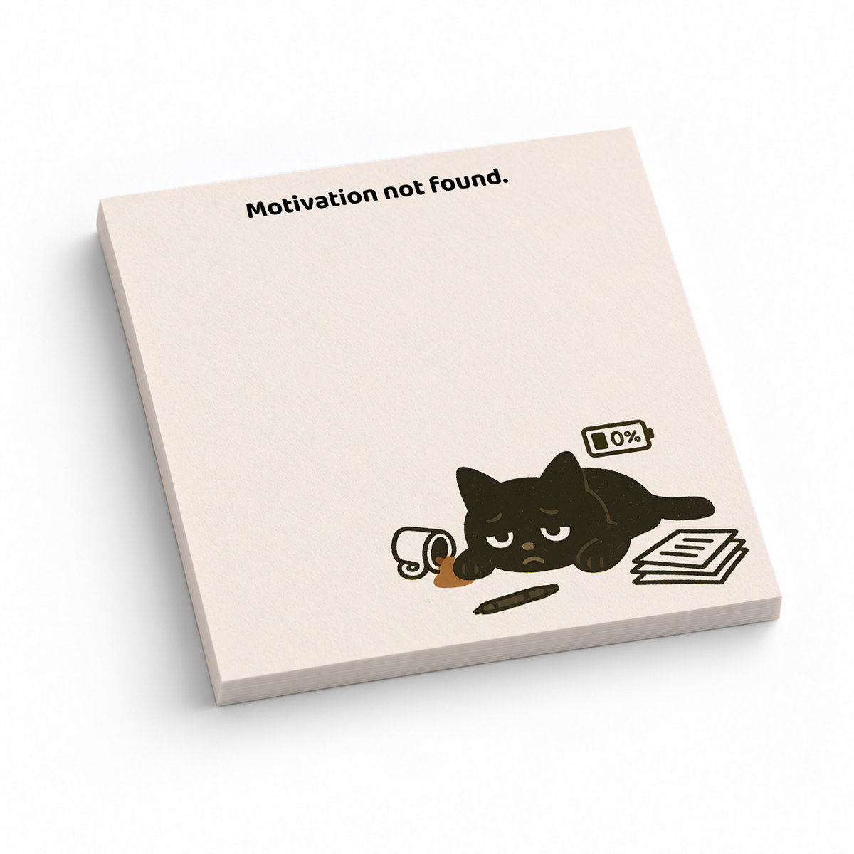 Motivation Not Found Black Cat 3x3 sticky notes, 50-sheet memo pad