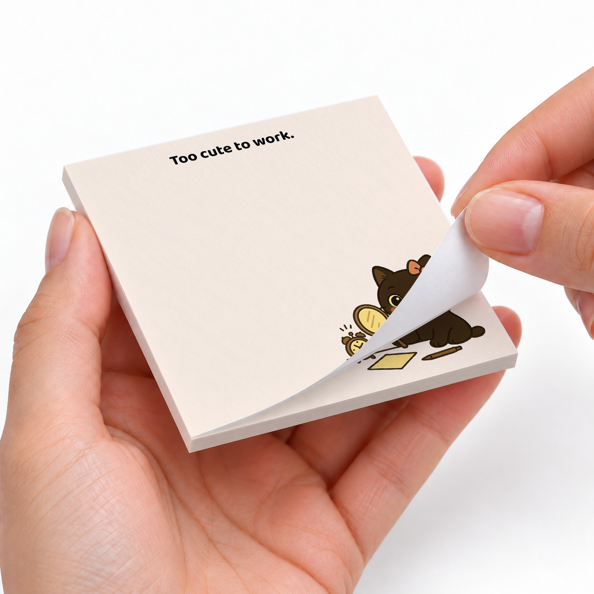 Too Cute To Work Cat sticky notes styled with a planner and desk accessories