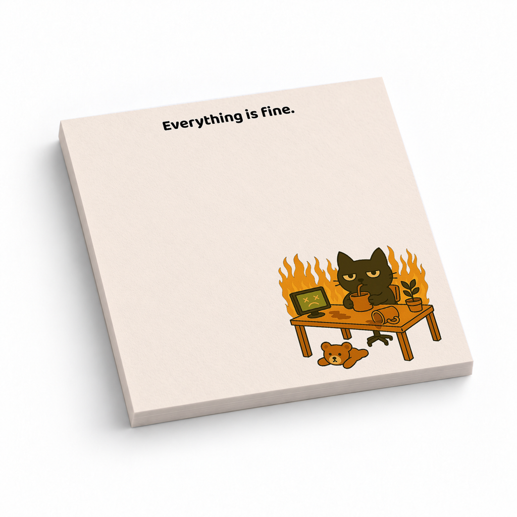 Everything Is Fine Fire Cat 3x3 sticky notes, 50-sheet memo pad