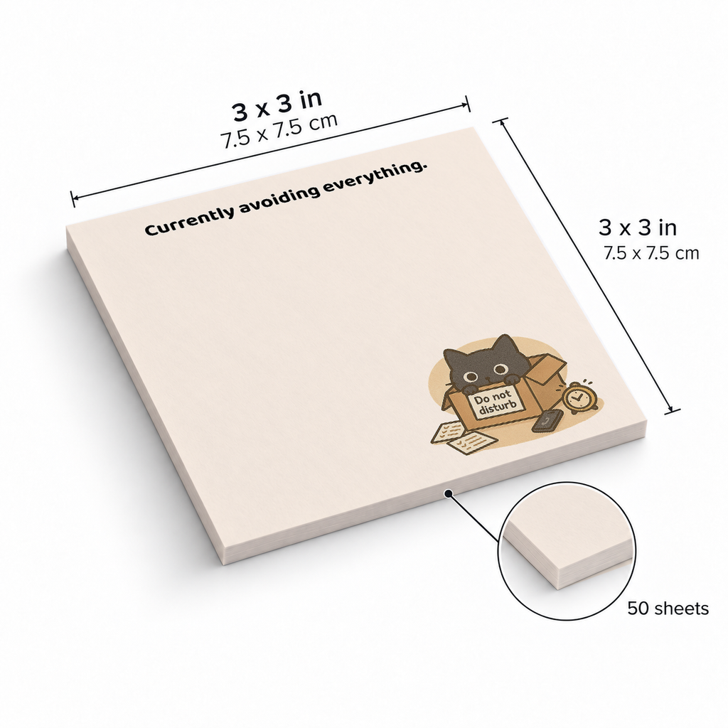 Avoiding Everything Cat sticky notes, 3x3 in (7.5 x 7.5 cm), 50 sheets