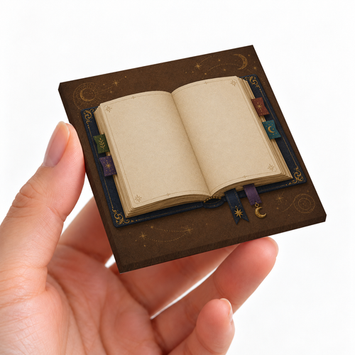 Celestial Sun & Moon sticky note pad on a desk with stationery