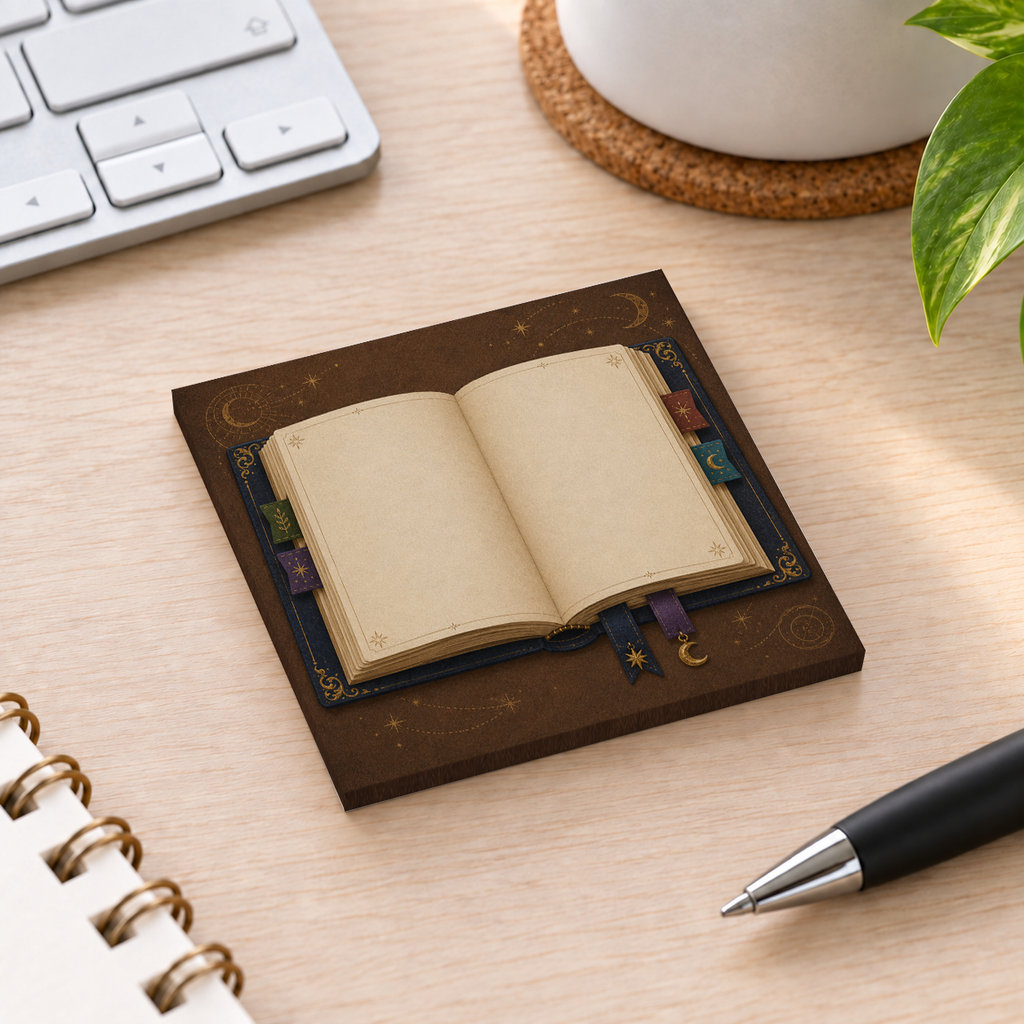 Close-up of Celestial Sun & Moon sticky note design and writable area