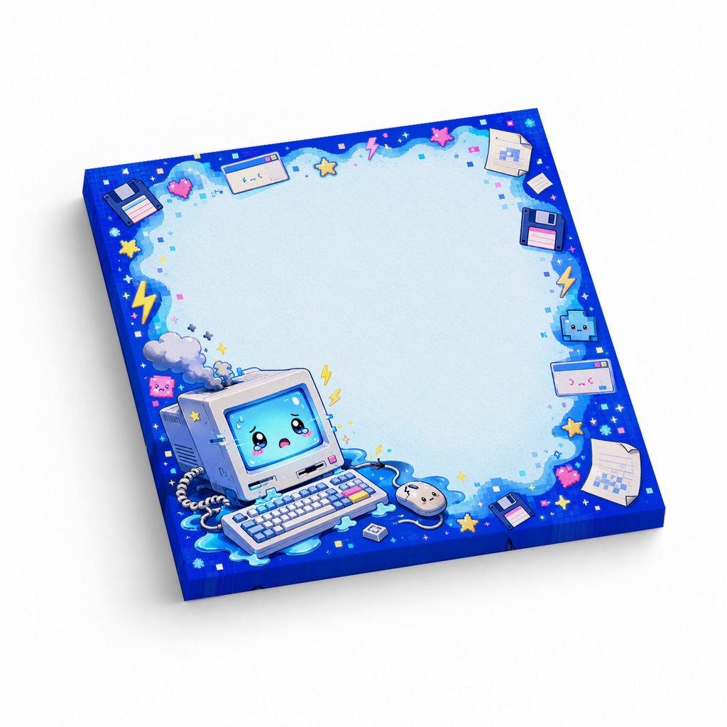 Blue Retro Computer Kawaii 3x3 sticky notes, 50-sheet memo pad