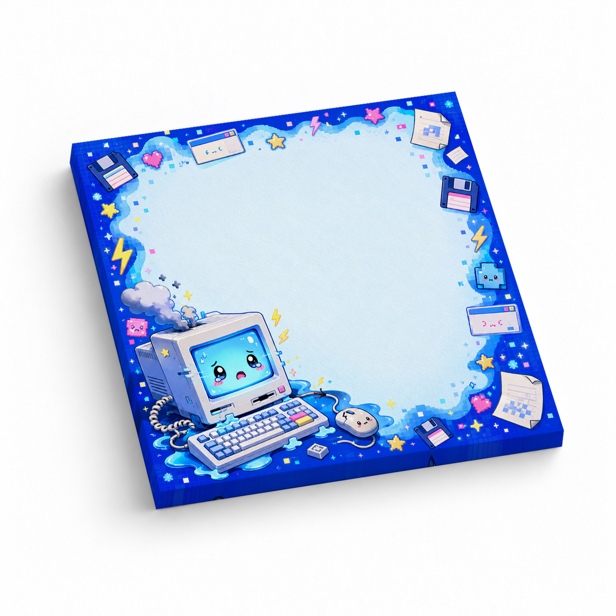 Blue Retro Computer Kawaii 3x3 sticky notes, 50-sheet memo pad