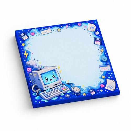 Blue Retro Computer Kawaii 3x3 sticky notes, 50-sheet memo pad