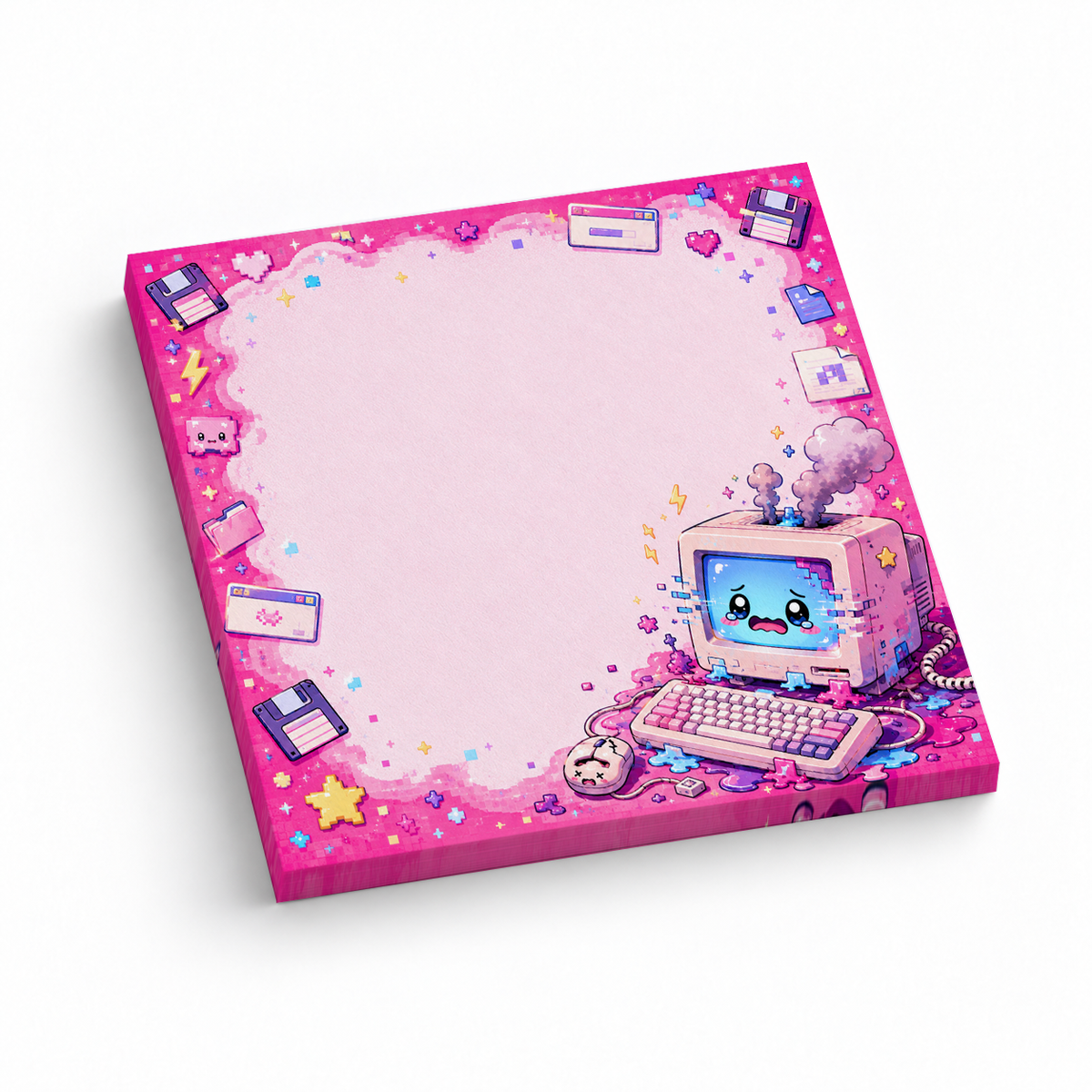 Pink Glitch Computer Kawaii 3x3 sticky notes, 50-sheet memo pad