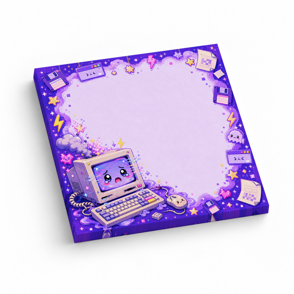 Purple Pixel Art Retro PC 3x3 sticky notes, 50-sheet memo pad