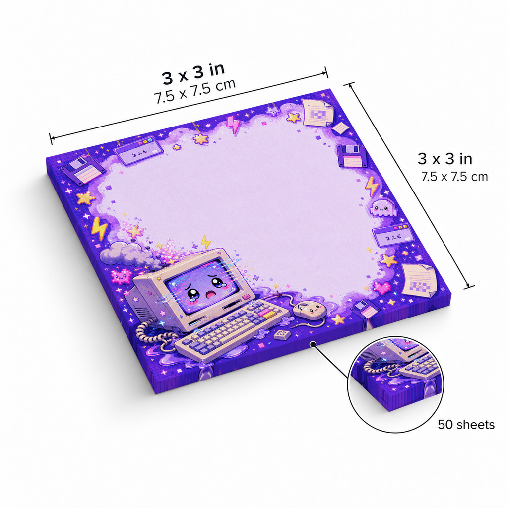 Purple Pixel Art Retro PC sticky notes, 3x3 in (7.5 x 7.5 cm), 50 sheets