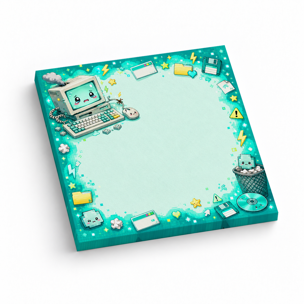 Mint Green Tech Crash Kawaii 3x3 sticky notes, 50-sheet memo pad