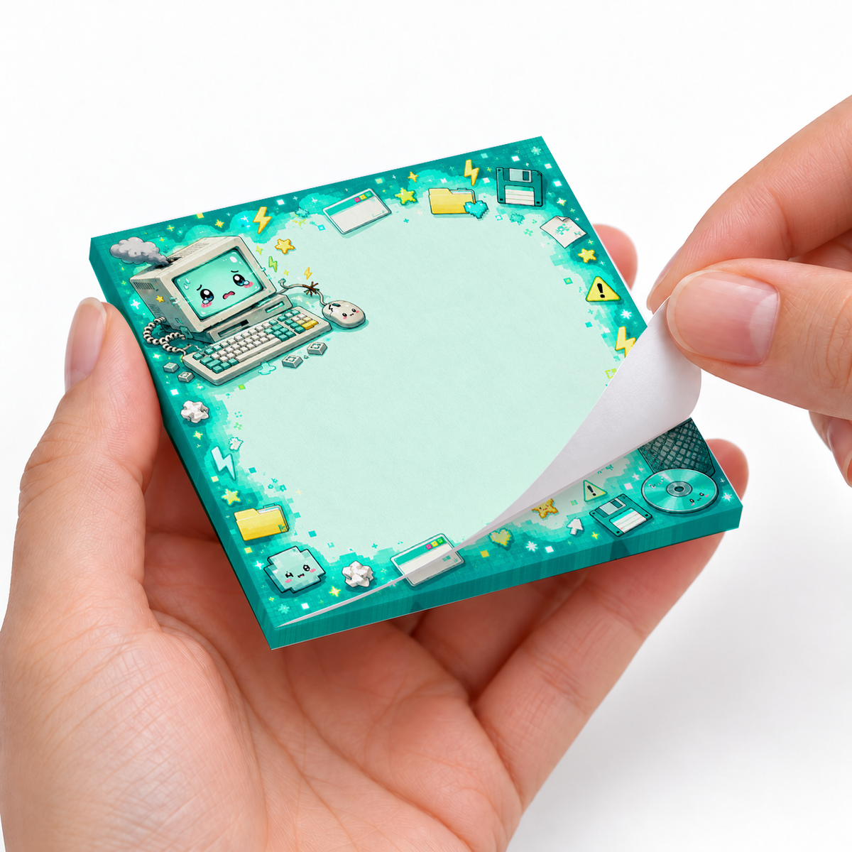 Mint Green Tech Crash Kawaii sticky notes styled with a planner and desk accessories
