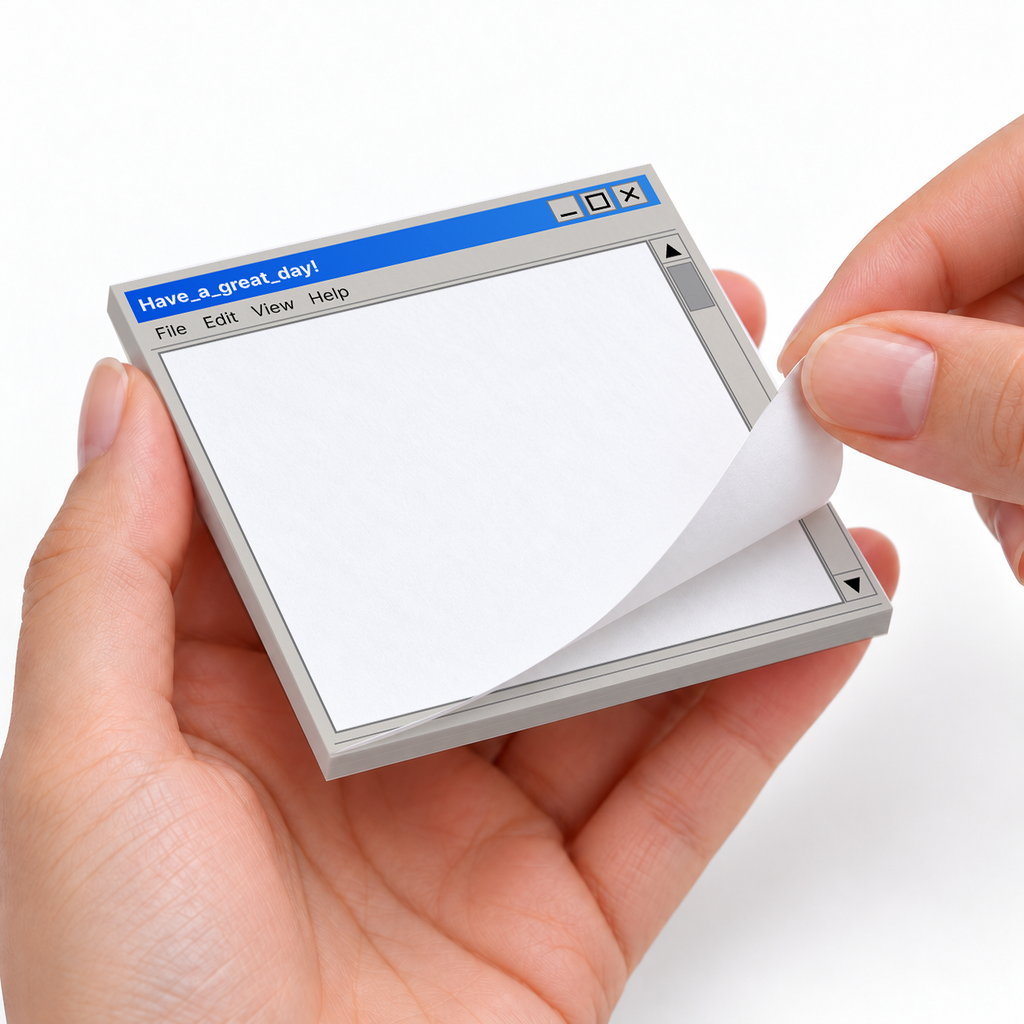 Have a Great Day Retro OS sticky notes styled with a planner and desk accessories