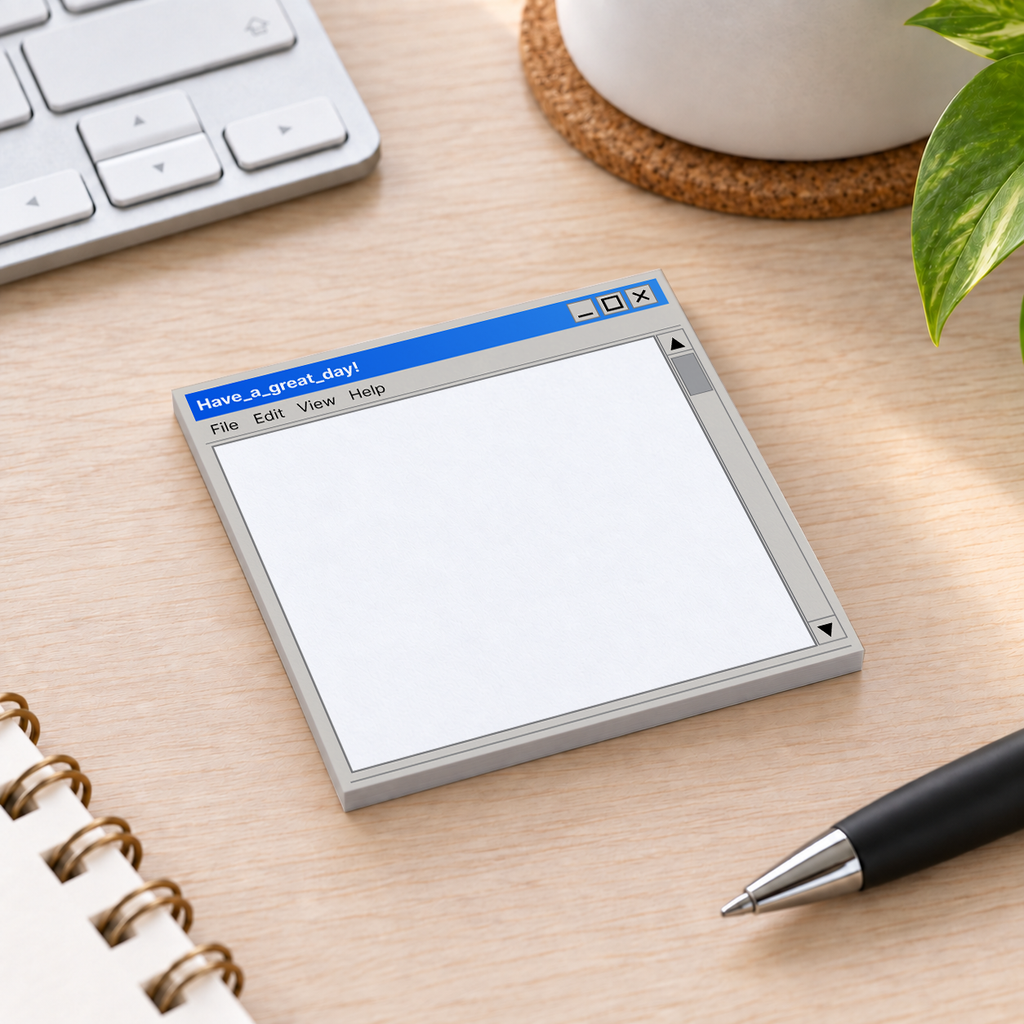 Close-up of Have a Great Day Retro OS sticky note design and writable area