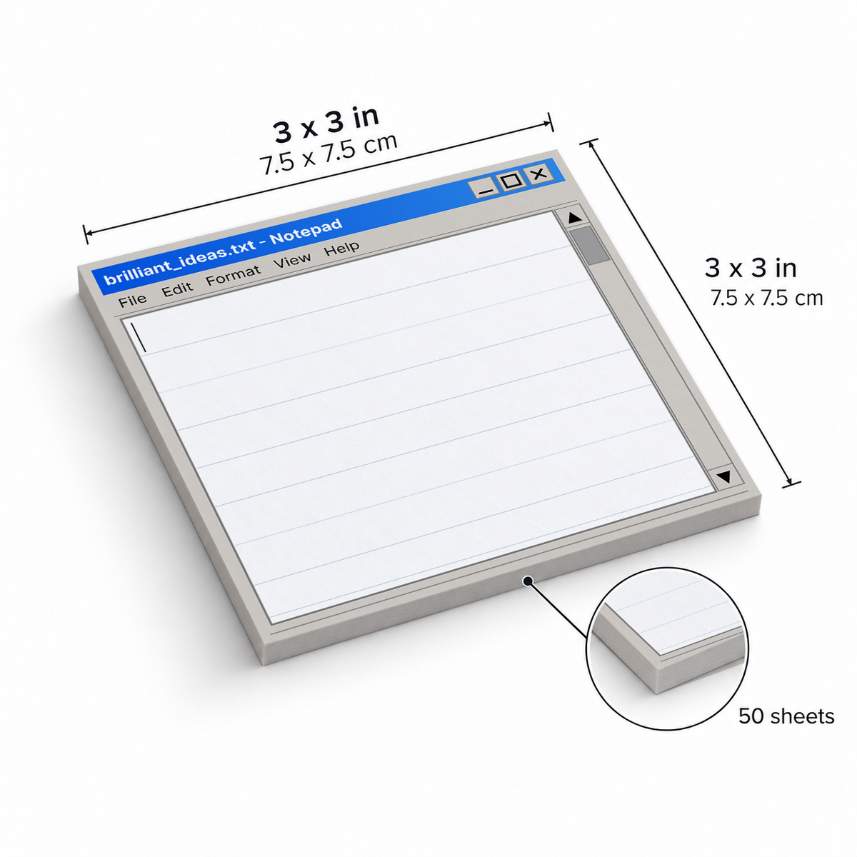 Brilliant Ideas Text File sticky notes, 3x3 in (7.5 x 7.5 cm), 50 sheets
