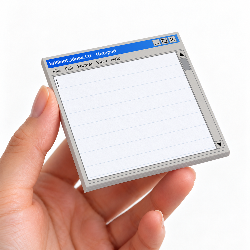Brilliant Ideas Text File sticky note pad on a desk with stationery