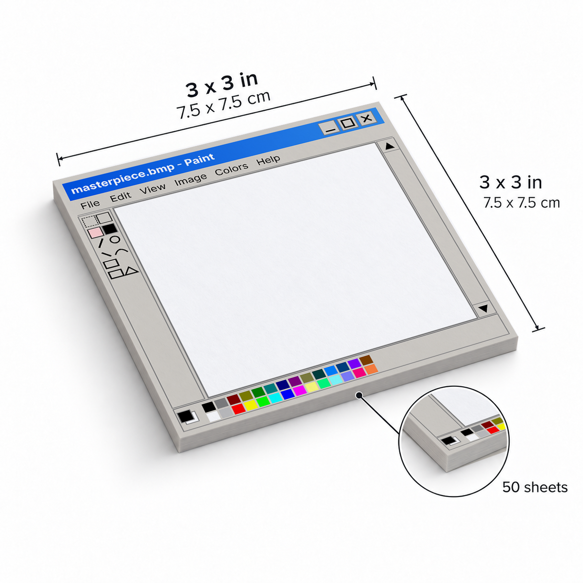 Masterpiece Paint Program sticky notes, 3x3 in (7.5 x 7.5 cm), 50 sheets