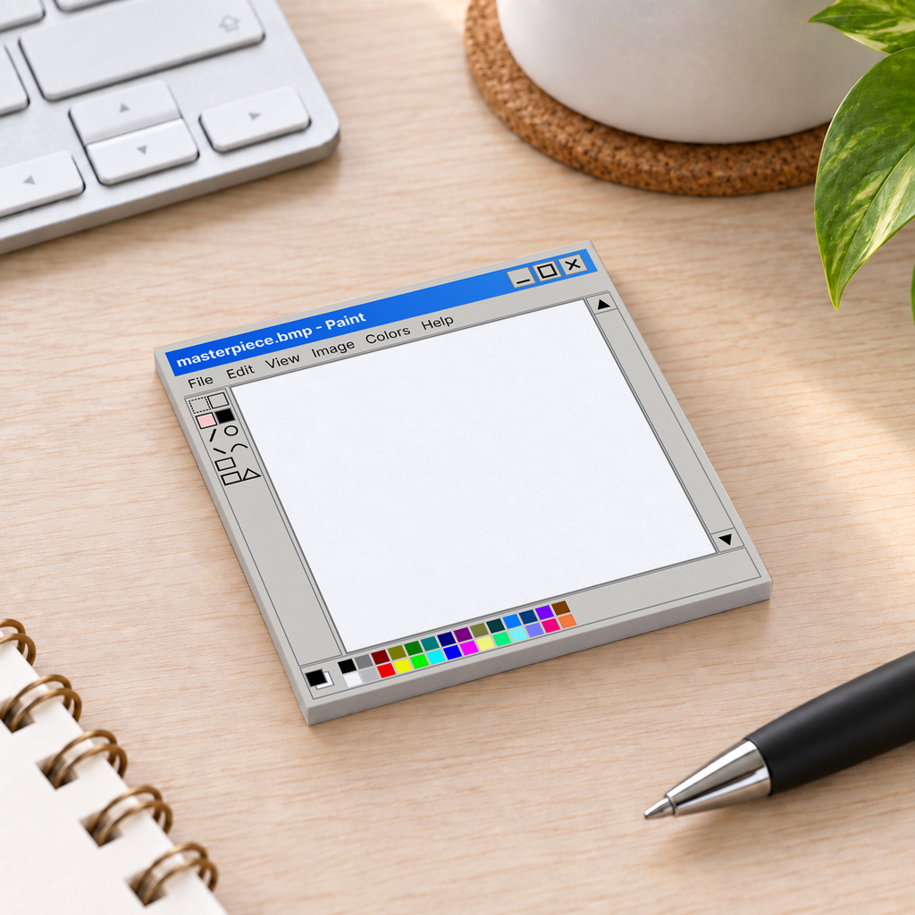 Close-up of Masterpiece Paint Program sticky note design and writable area