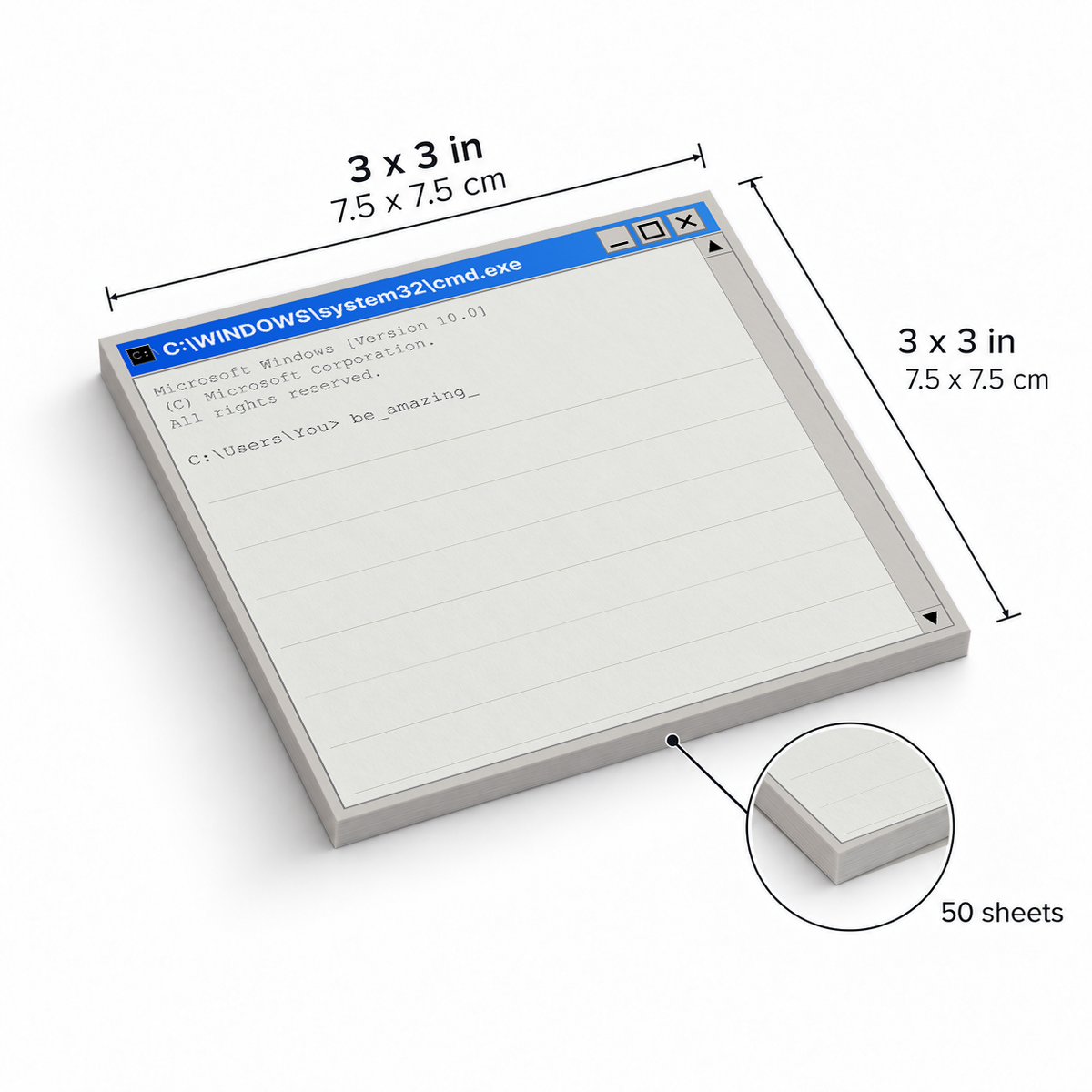 Retro Command Prompt Sticky Notes - Be Amazing sticky notes, 3x3 in (7.5 x 7.5 cm), 50 sheets