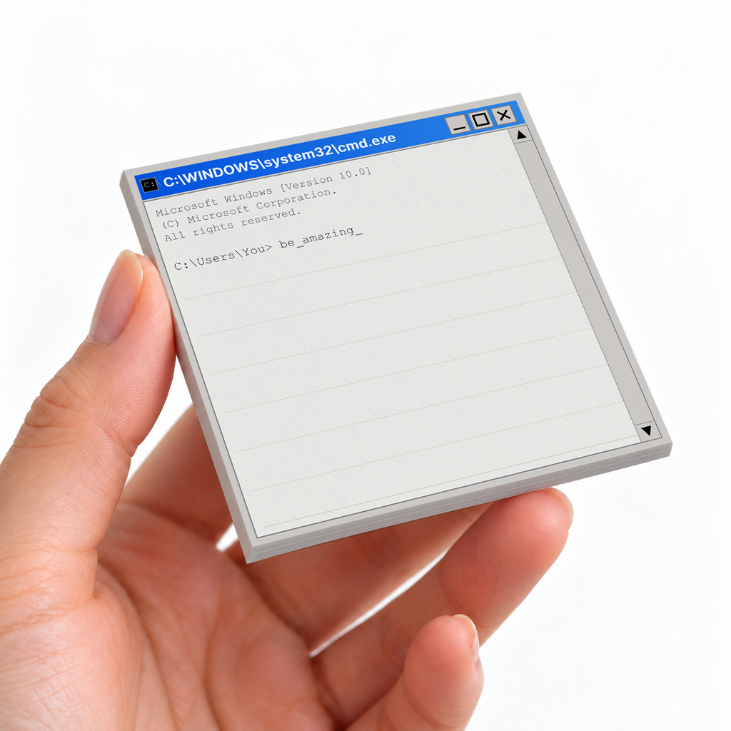 Retro Command Prompt Sticky Notes - Be Amazing sticky note pad on a desk with stationery