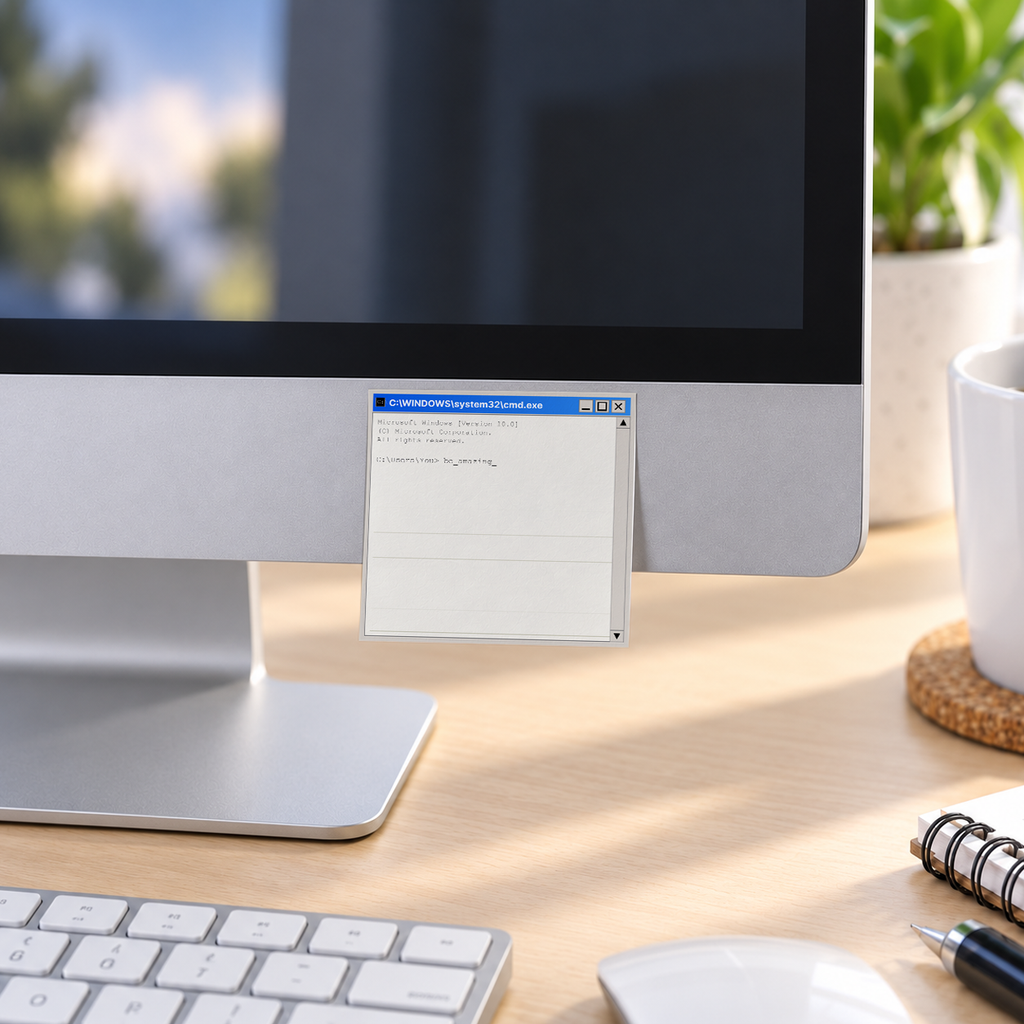 Retro Command Prompt Sticky Notes - Be Amazing memo pad in an office or home workspace