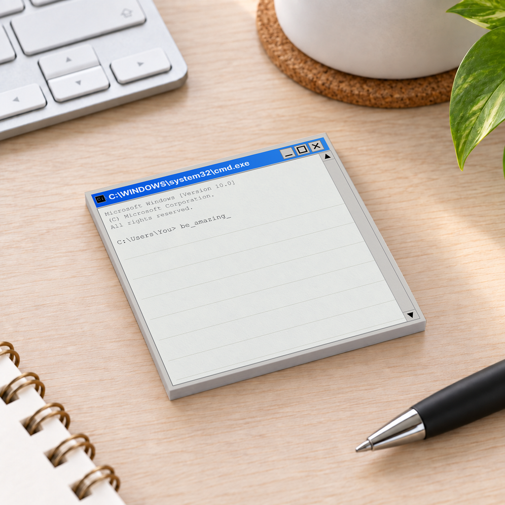 Close-up of Retro Command Prompt Sticky Notes - Be Amazing sticky note design and writable area