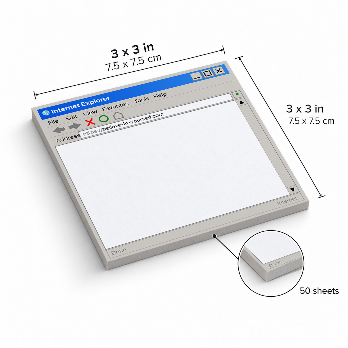 Retro Web Browser Blank sticky notes, 3x3 in (7.5 x 7.5 cm), 50 sheets