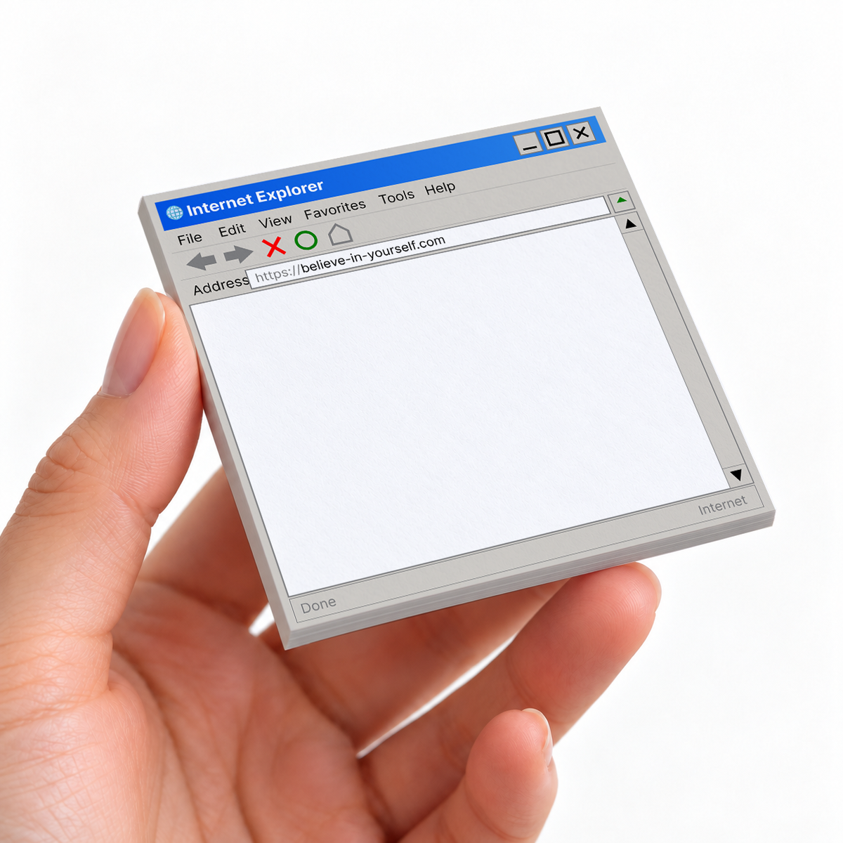 Retro Web Browser Blank sticky note pad on a desk with stationery
