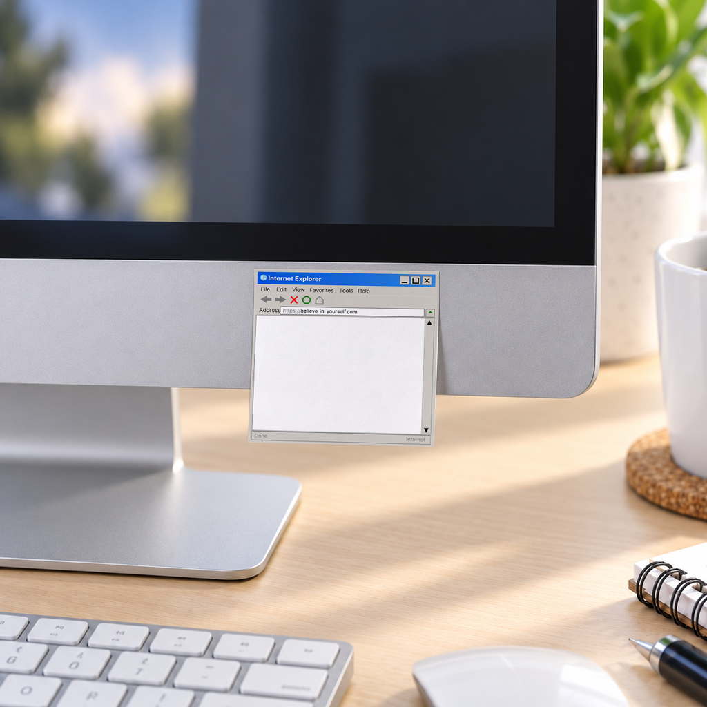 Retro Web Browser Blank memo pad in an office or home workspace