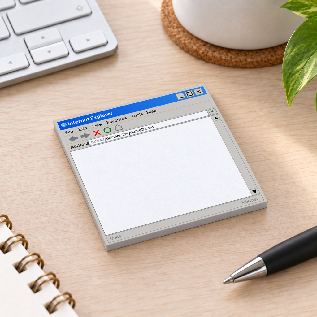 Close-up of Retro Web Browser Blank sticky note design and writable area