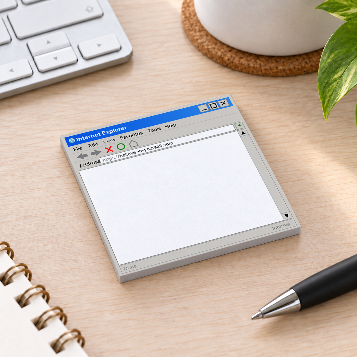 Close-up of Retro Web Browser Blank sticky note design and writable area