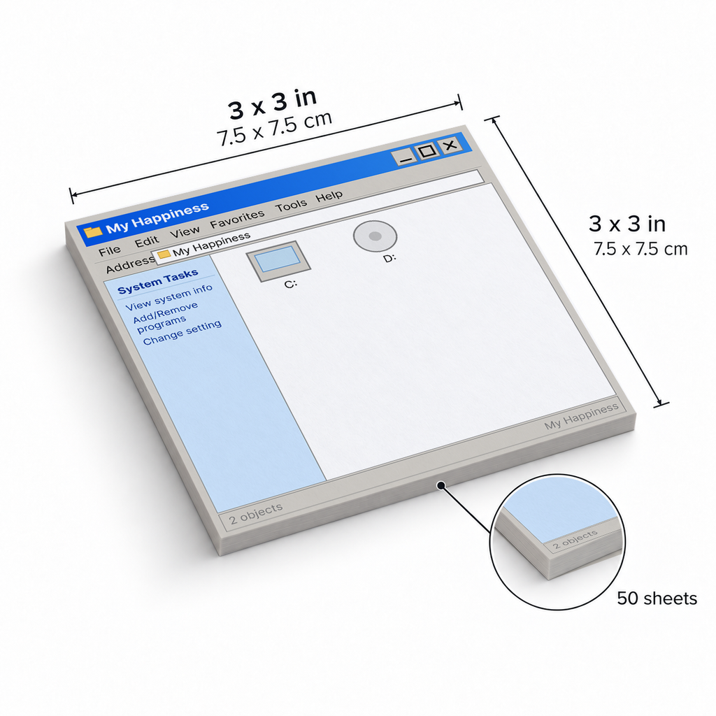 Vintage File Explorer System sticky notes, 3x3 in (7.5 x 7.5 cm), 50 sheets