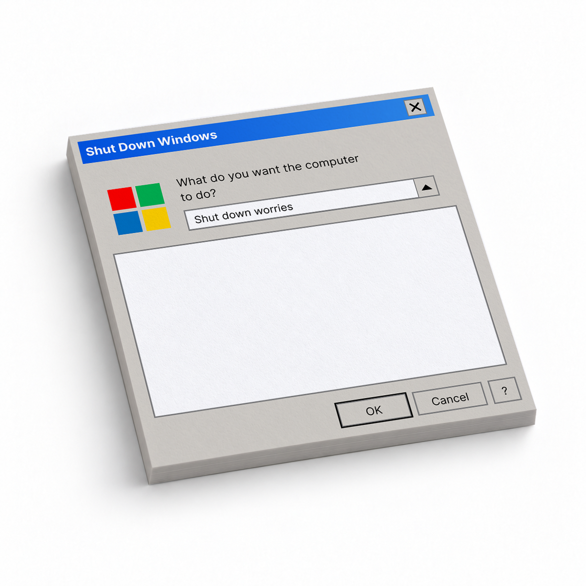 Shut Down Worries Y2K Memo Pad - Retro Computer Design 3x3 sticky notes, 50-sheet memo pad