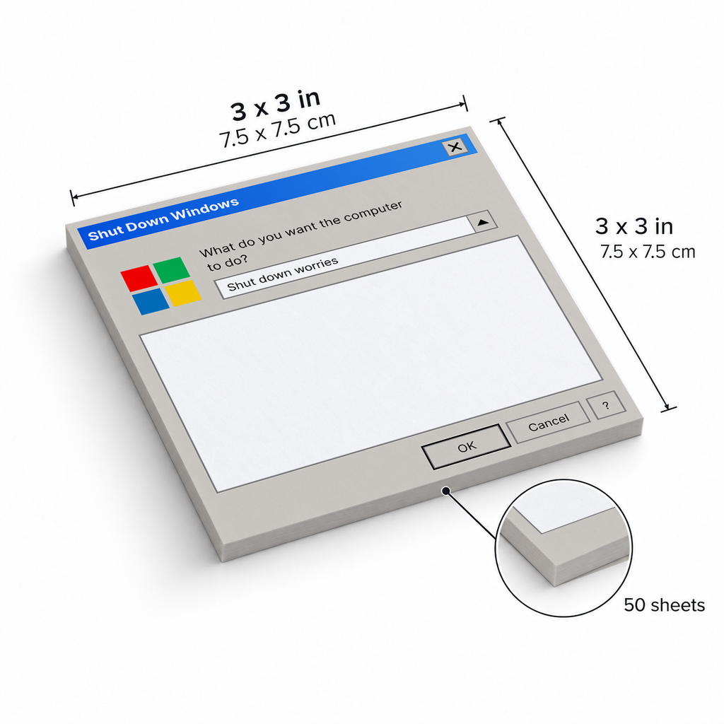 Shut Down Worries Y2K Memo Pad - Retro Computer Design sticky notes, 3x3 in (7.5 x 7.5 cm), 50 sheets