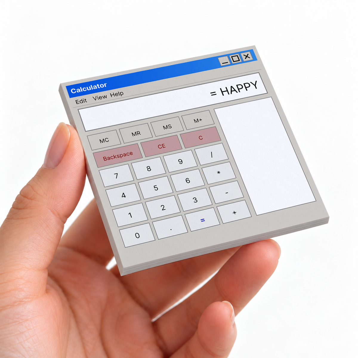 Retro Calculator Sticky Notes - Happy Equation Design sticky note pad on a desk with stationery