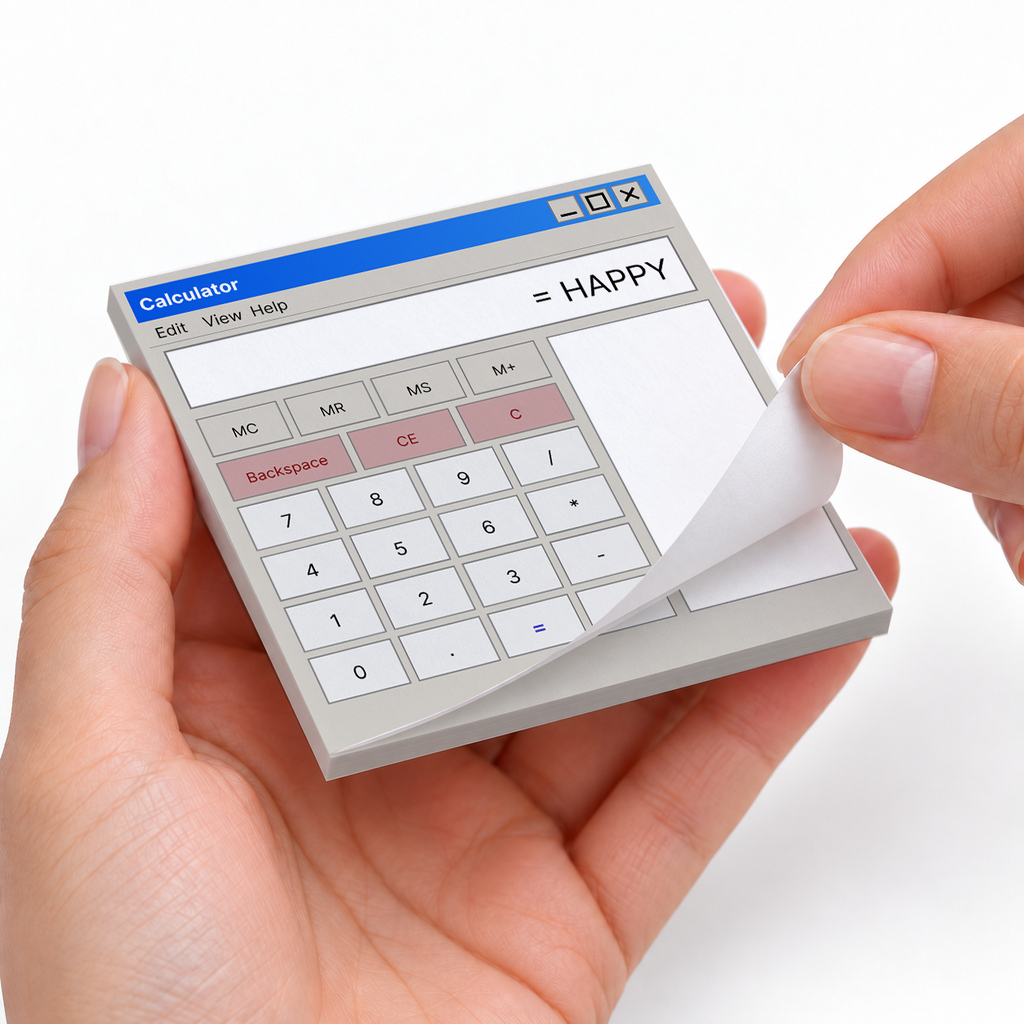 Retro Calculator Sticky Notes - Happy Equation Design sticky notes styled with a planner and desk accessories