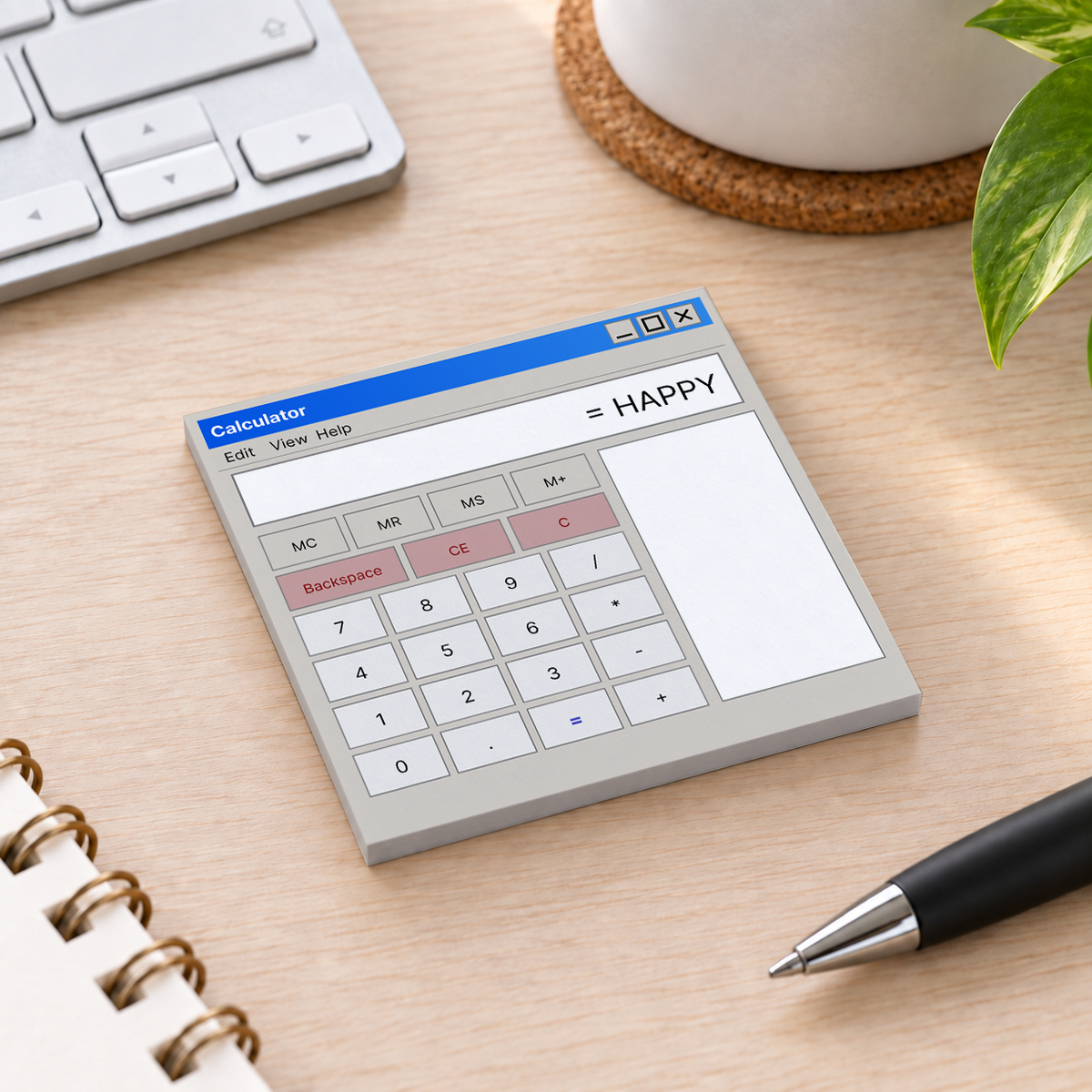 Close-up of Retro Calculator Sticky Notes - Happy Equation Design sticky note design and writable area