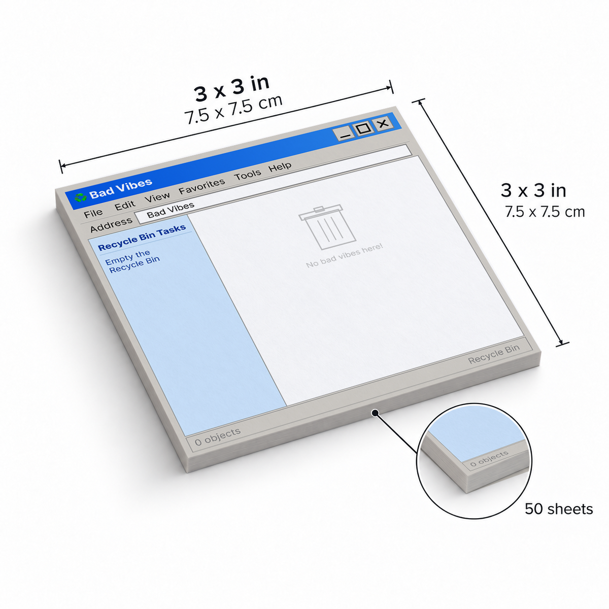 Bad Vibes Recycle Bin sticky notes, 3x3 in (7.5 x 7.5 cm), 50 sheets