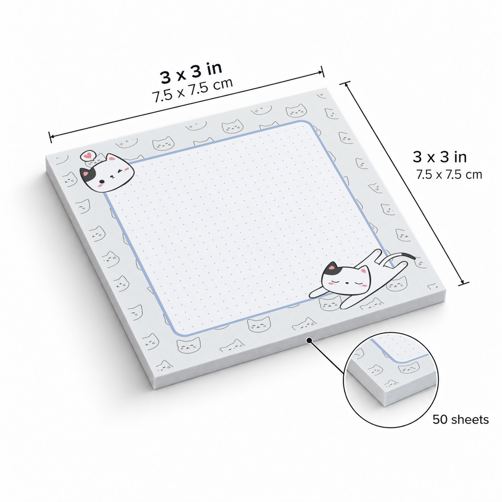 Stretching Cat Dotted Grid sticky notes, 3x3 in (7.5 x 7.5 cm), 50 sheets
