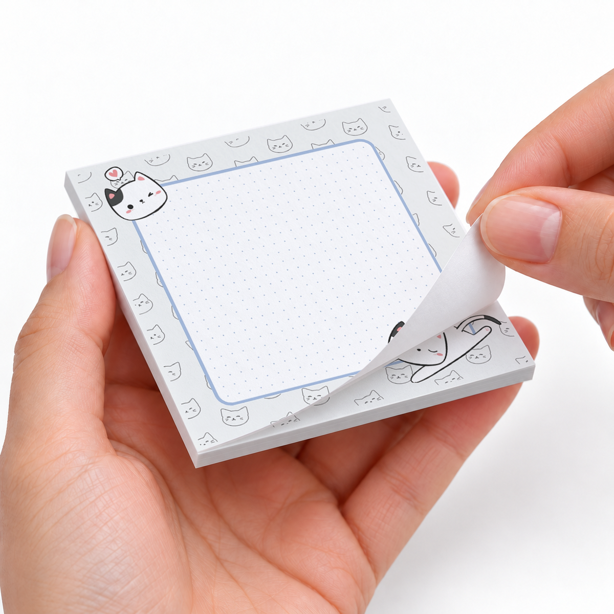 Stretching Cat Dotted Grid sticky notes styled with a planner and desk accessories