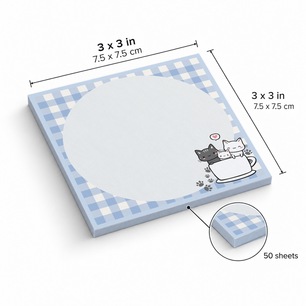 Cats in a Teacup Circular sticky notes, 3x3 in (7.5 x 7.5 cm), 50 sheets