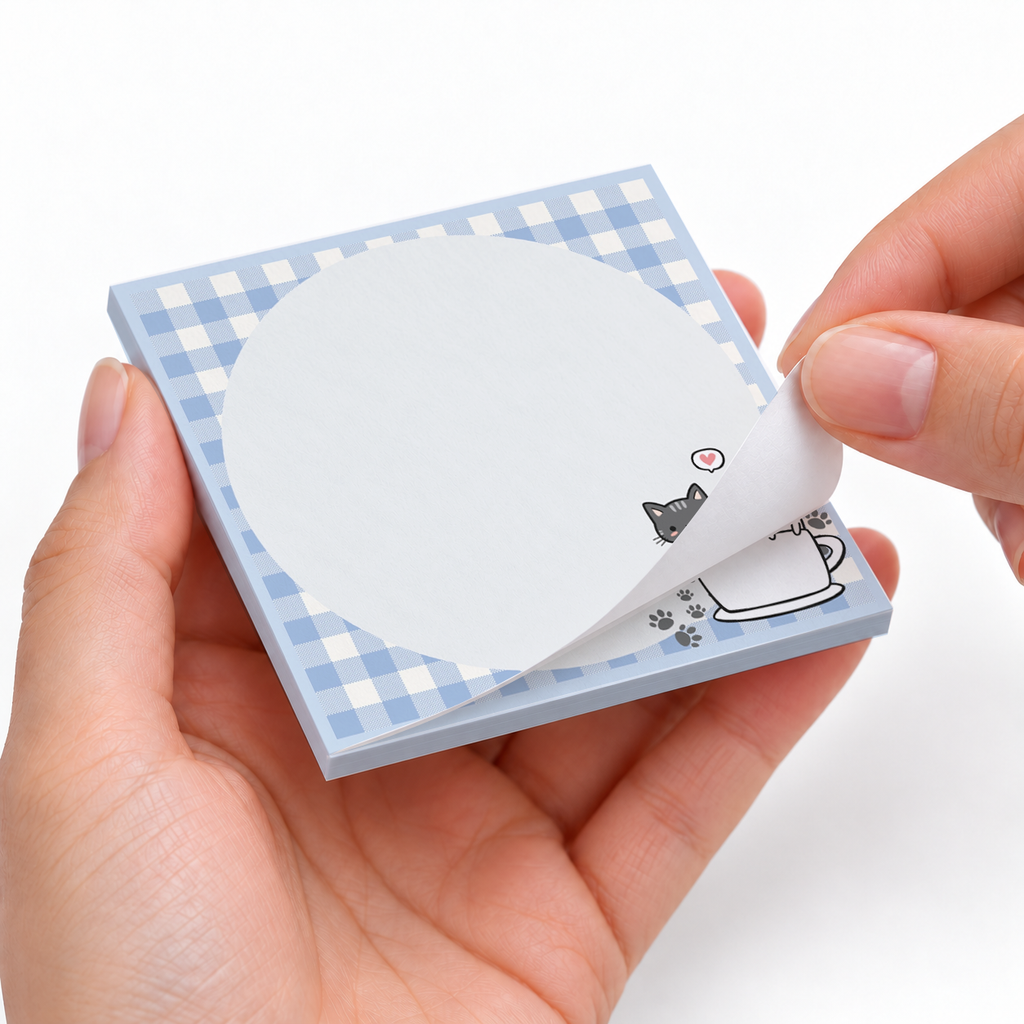 Cats in a Teacup Circular sticky notes styled with a planner and desk accessories