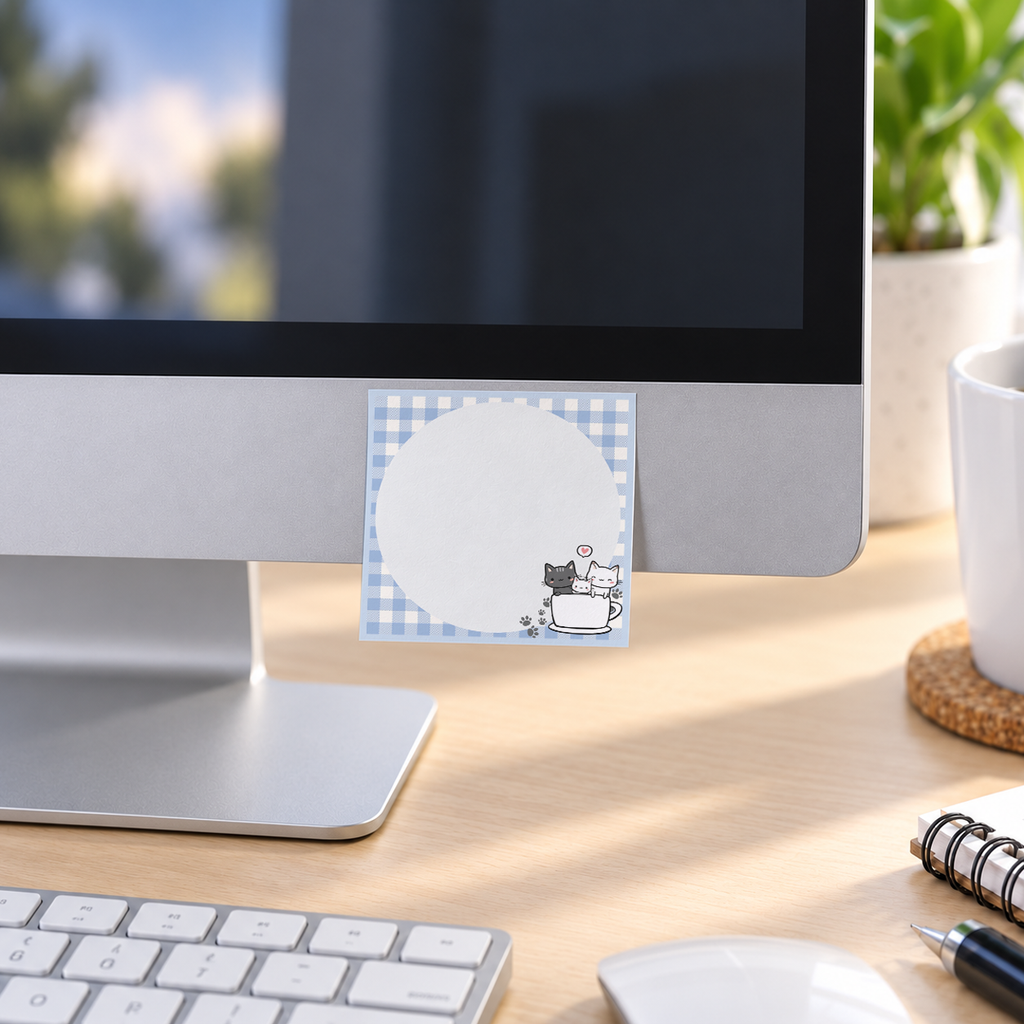 Cats in a Teacup Circular memo pad in an office or home workspace