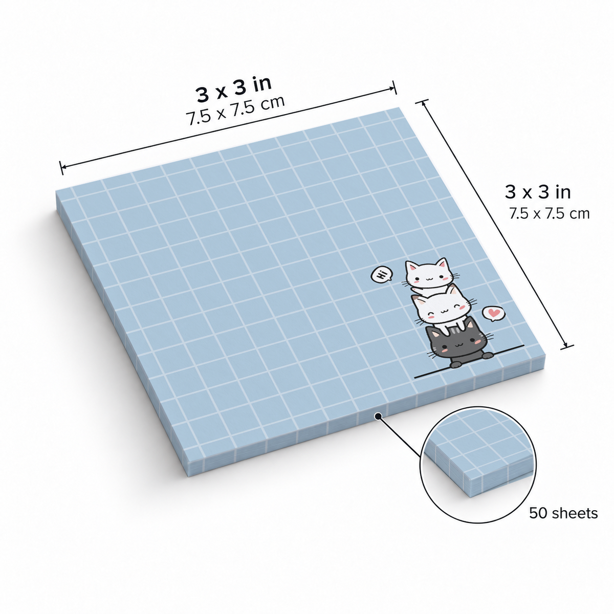 Stacked Cats Grid sticky notes, 3x3 in (7.5 x 7.5 cm), 50 sheets