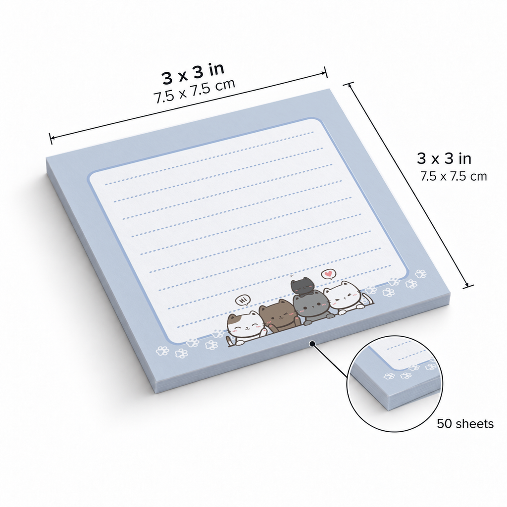 Kitten Lineup Lined sticky notes, 3x3 in (7.5 x 7.5 cm), 50 sheets