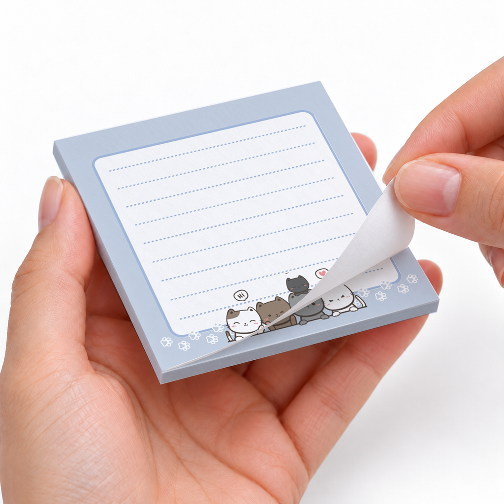 Kitten Lineup Lined sticky notes styled with a planner and desk accessories