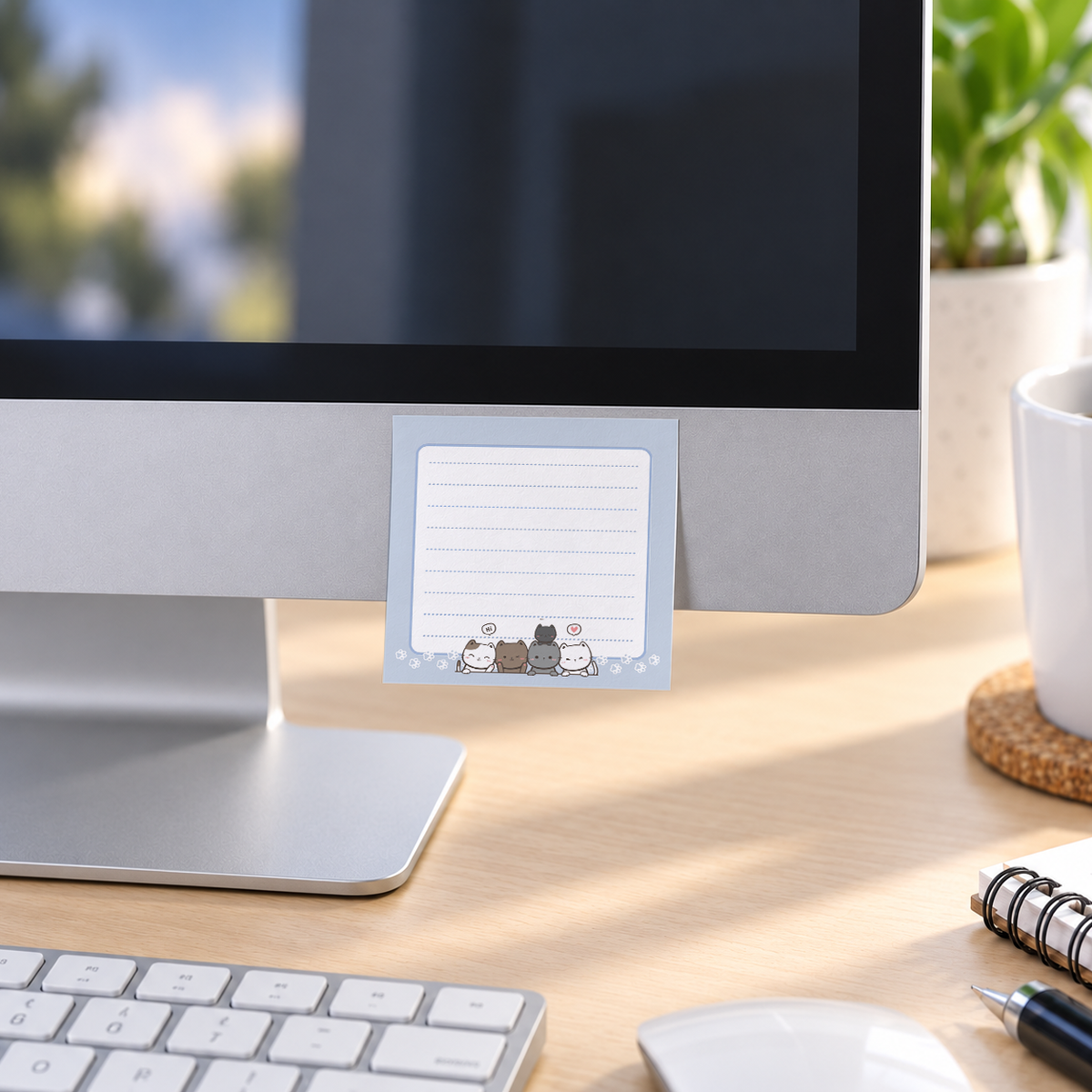 Kitten Lineup Lined memo pad in an office or home workspace