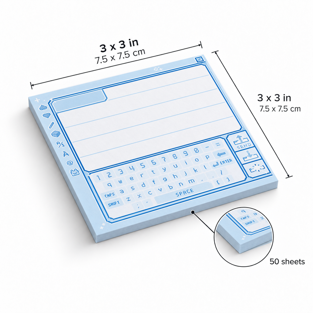 Retro Blue Pixel Chat Box sticky notes, 3x3 in (7.5 x 7.5 cm), 50 sheets